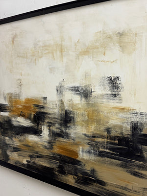 Extra Large Mid-Century Style Neutral Black and Ochre Abstract Painting