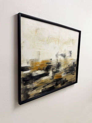 Extra Large Mid-Century Style Neutral Black and Ochre Abstract Painting