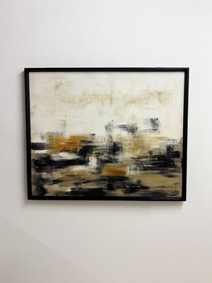 Extra Large Mid-Century Style Neutral Black and Ochre Abstract Painting