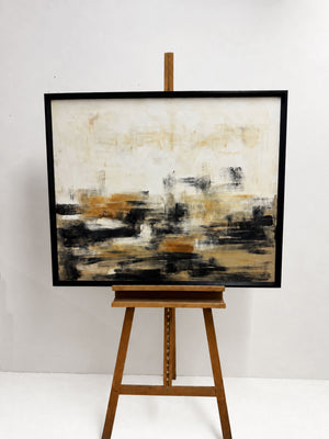 Extra Large Mid-Century Style Neutral Black and Ochre Abstract Painting