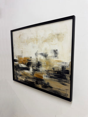 Extra Large Mid-Century Style Neutral Black and Ochre Abstract Painting